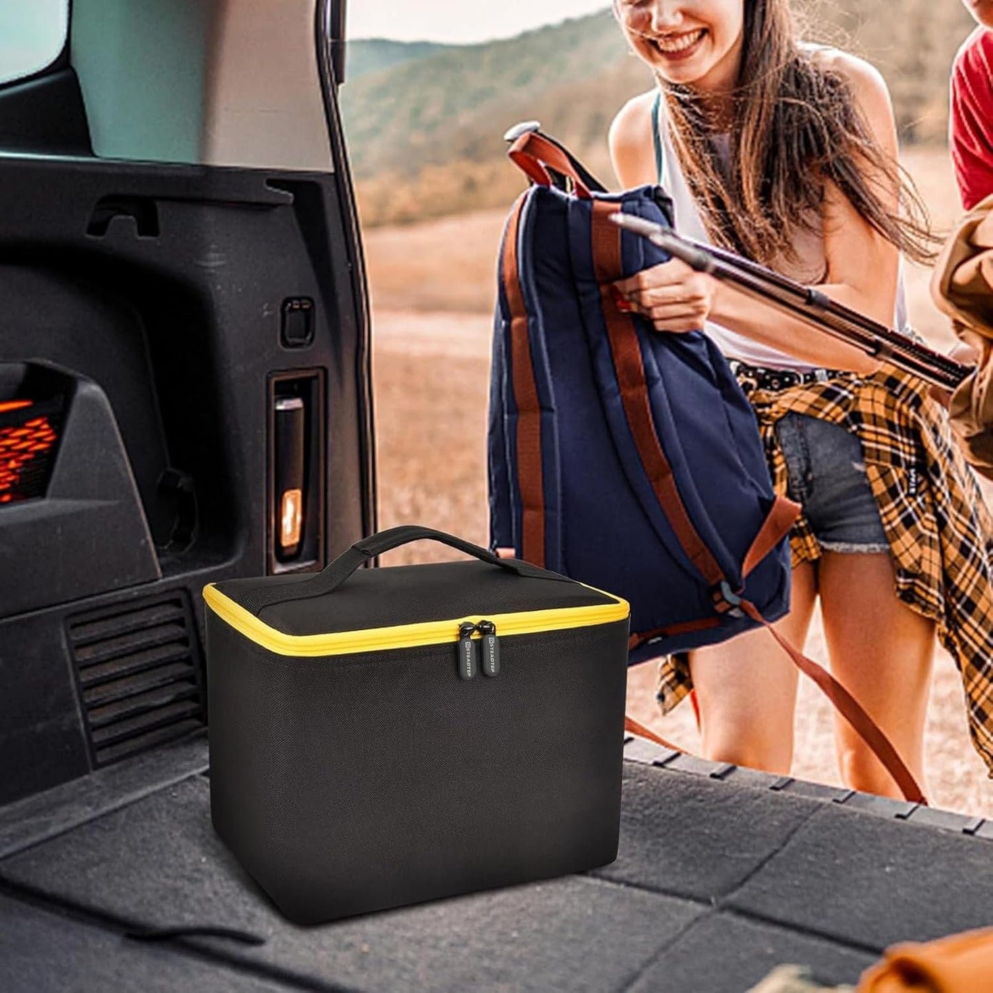 Air Compressor Storage Bag Compatible with Astroai Tire Inflator for Car Tire Pump 150PSI 12V DC/110V AC, Air Pump Carrying Case Holder for Lighter Extension Cord and Batteries (Black)