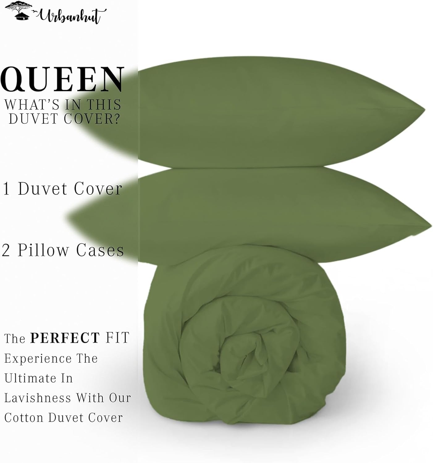 Queen Size Duvet Cover Set (3Pc), 100% Cotton 700 Thread Count, Luxury Sateen Weave Quilt Cover, Soft & Breathable Comforter Cover with Hidden Button Closure and 2 Pillow Cases - Sage