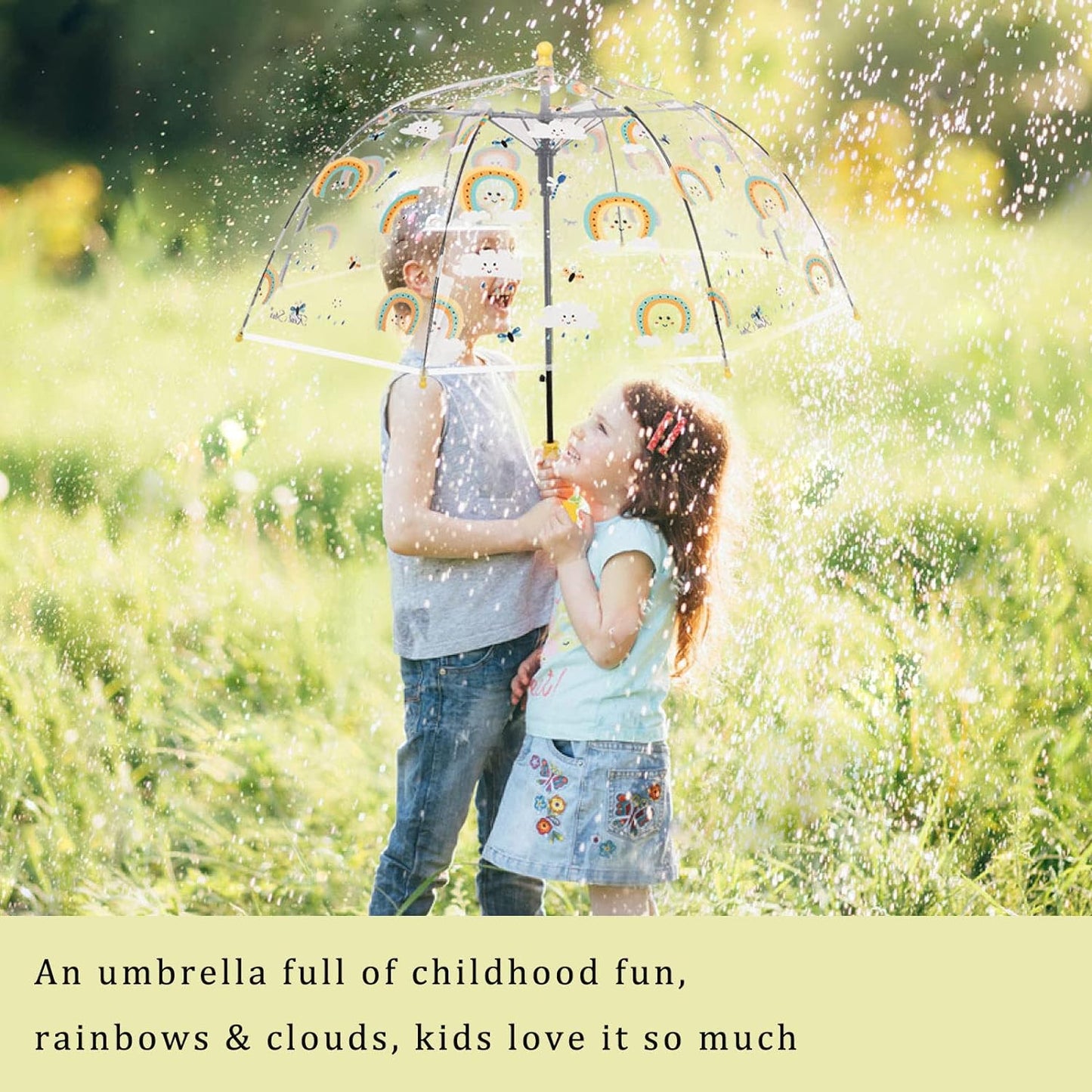 Kids Clear Bubble Umbrella with an Easy Grip Curved Handle, Safety Transparent Dome Bubble Umbrella for Toddler Boys Girls