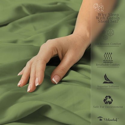 Queen Size Duvet Cover Set (3Pc), 100% Cotton 700 Thread Count, Luxury Sateen Weave Quilt Cover, Soft & Breathable Comforter Cover with Hidden Button Closure and 2 Pillow Cases - Sage