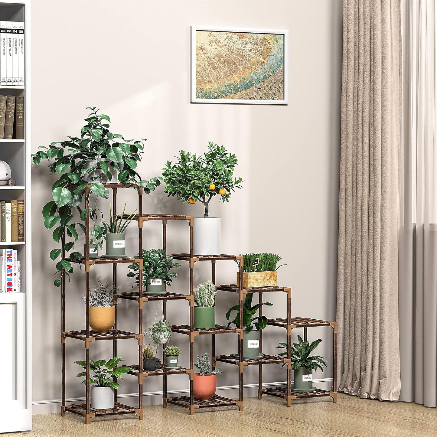 Wood Plant Stand Indoor, Outdoor for Multiple Plants, Tiered Plant Shelf Ladder Table Plant Pot Stand for Living Room, Patio, Balcony