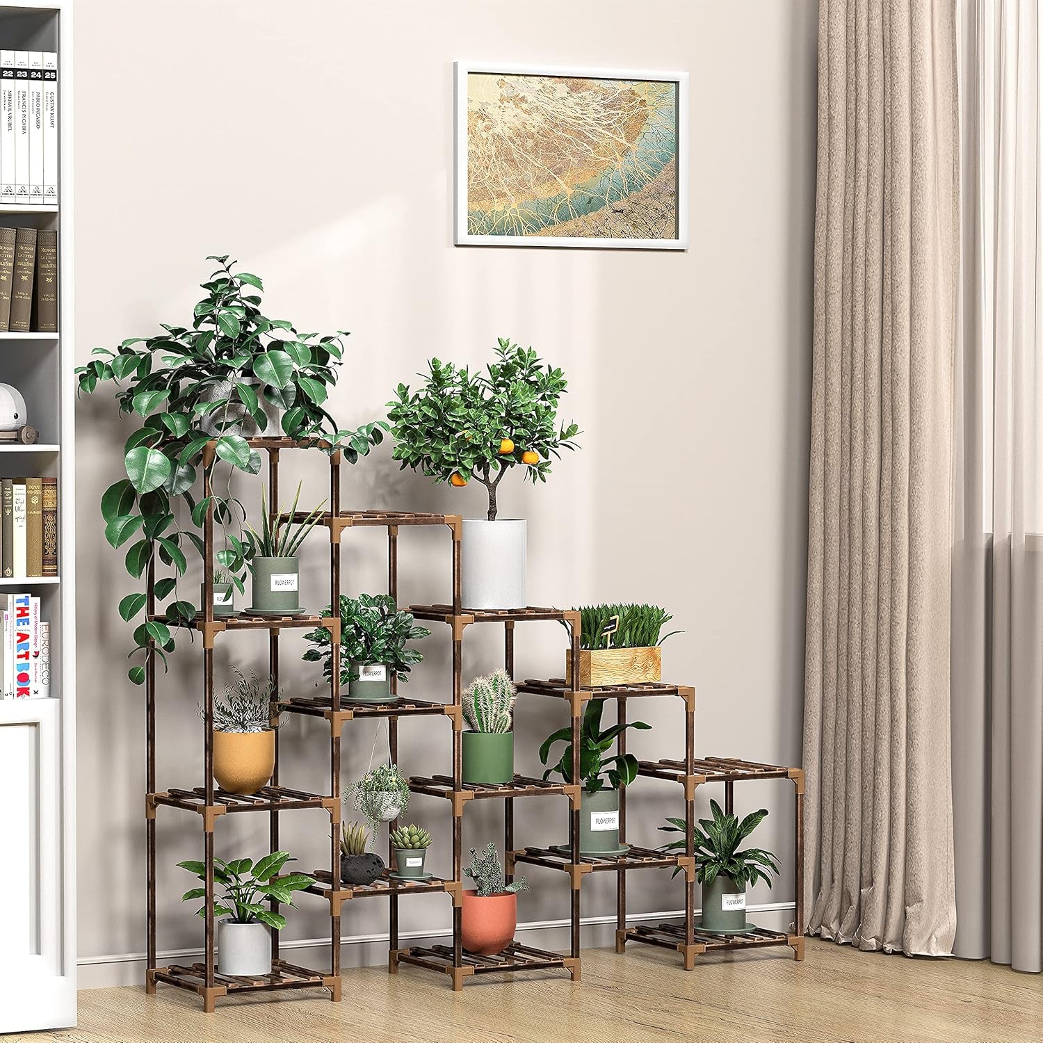 Wood Plant Stand Indoor, Outdoor for Multiple Plants, Tiered Plant Shelf Ladder Table Plant Pot Stand for Living Room, Patio, Balcony