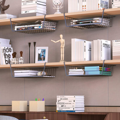 under Shelf Basket, 4 Pack under Cabinet Organizer Easy to Install and Use Versatile Metal Pantry Organizer Add Storage to Kitchen Cabinet Pantry Cupboards and Shelves, Black