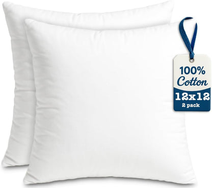 Throw Pillow Inserts 100% Cotton 2 Pack 12X12 Pillow Inserts for Decorative Pillows for Couch and Bed Indoor Cotton Pillow Stuffing