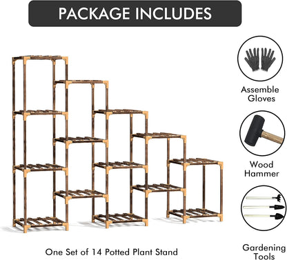 Wood Plant Stand Indoor, Outdoor for Multiple Plants, Tiered Plant Shelf Ladder Table Plant Pot Stand for Living Room, Patio, Balcony