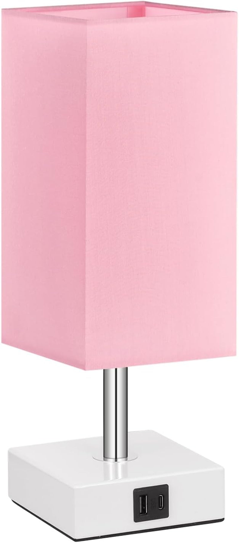 Touch Control Table Lamp with 2 USB Charging Ports, 3 Way Touch Lamps beside Desk, Nightstand Lamp for Bedrooms Living Room, Pink Shade with White Base, LED Bulb Included(Pink)