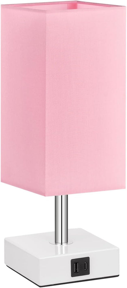Touch Control Table Lamp with 2 USB Charging Ports, 3 Way Touch Lamps beside Desk, Nightstand Lamp for Bedrooms Living Room, Pink Shade with White Base, LED Bulb Included(Pink)