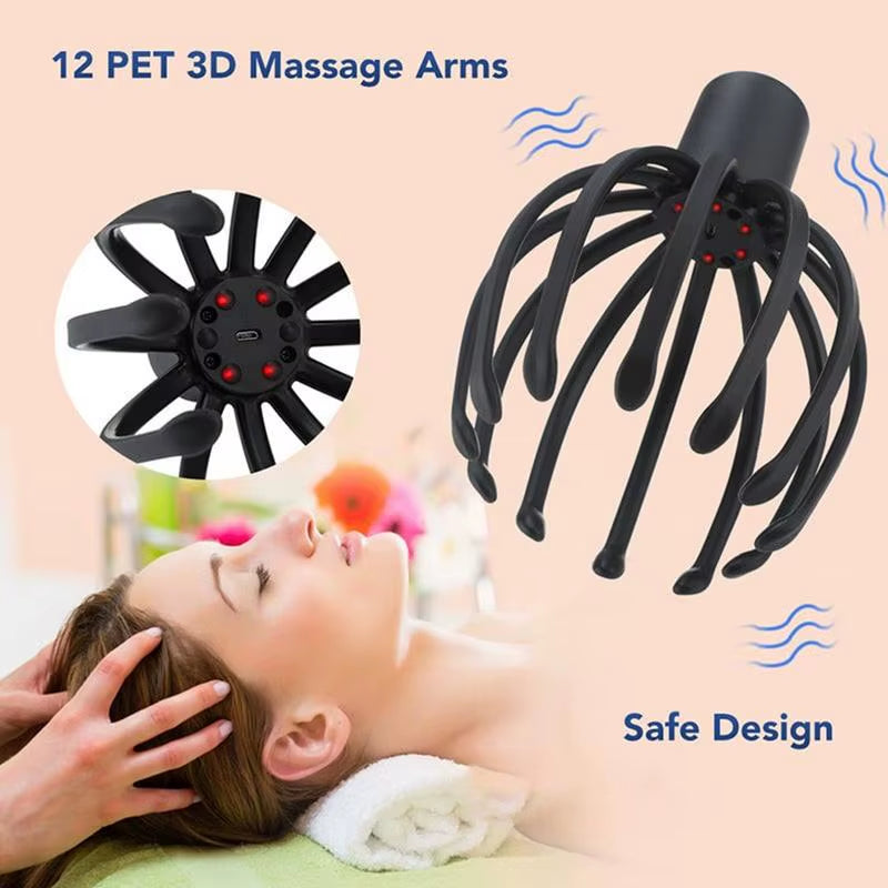 Octopus Electric Scalp Massager 360 Degree Stress Relief Head Massager Portable Hands Free Therapeutic Head Scratcher