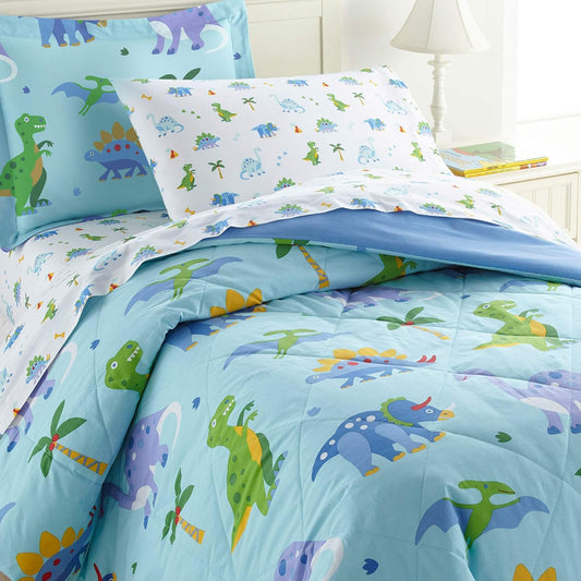 Kids Cotton Twin Comforter Set – Lightweight, Fits Twin Mattress, One Pillow Shams Included - Dinosaur Land