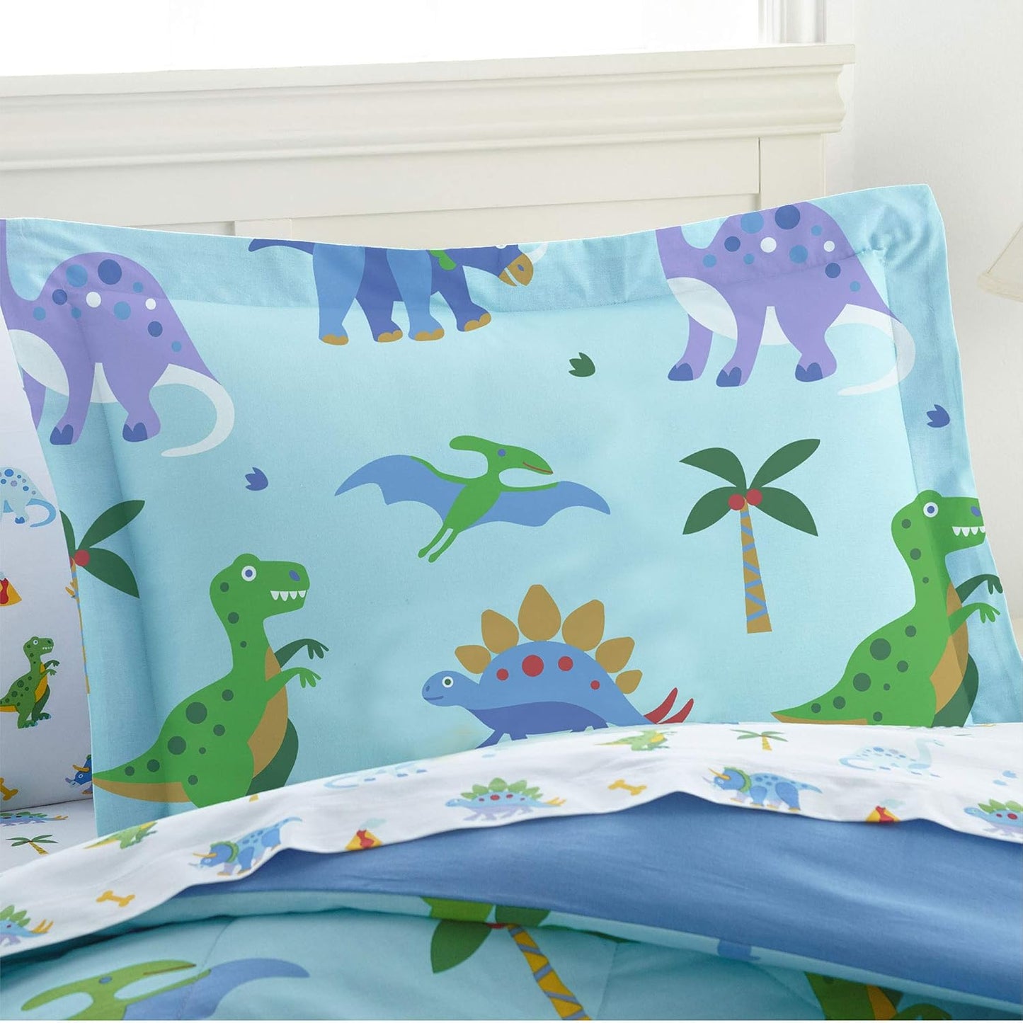 Kids Cotton Twin Comforter Set – Lightweight, Fits Twin Mattress, One Pillow Shams Included - Dinosaur Land