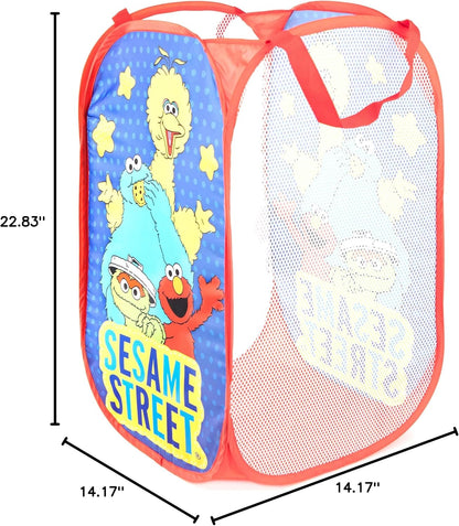 Sesame Street Pop up Hamper - Mesh Laundry Basket/Bag with Durable Handles - Features Elmo & Cookie Monster (Official Sesame Street Product)