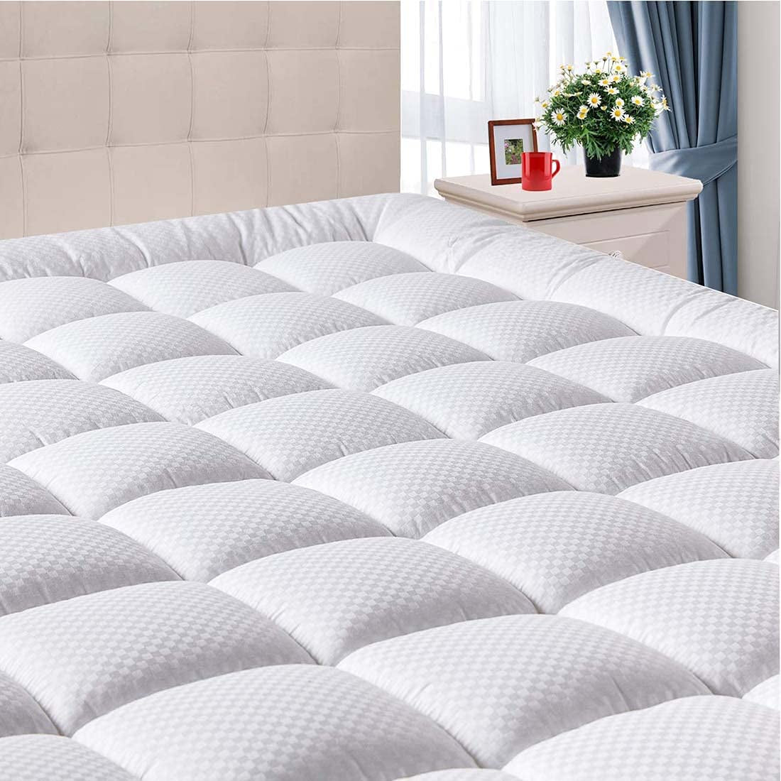Full Size Mattress Pad Cover Quilted Fitted Mattress Protector with Deep Pocket (8-21Inch), Cooling Mattress Topper Pillow Top-White
