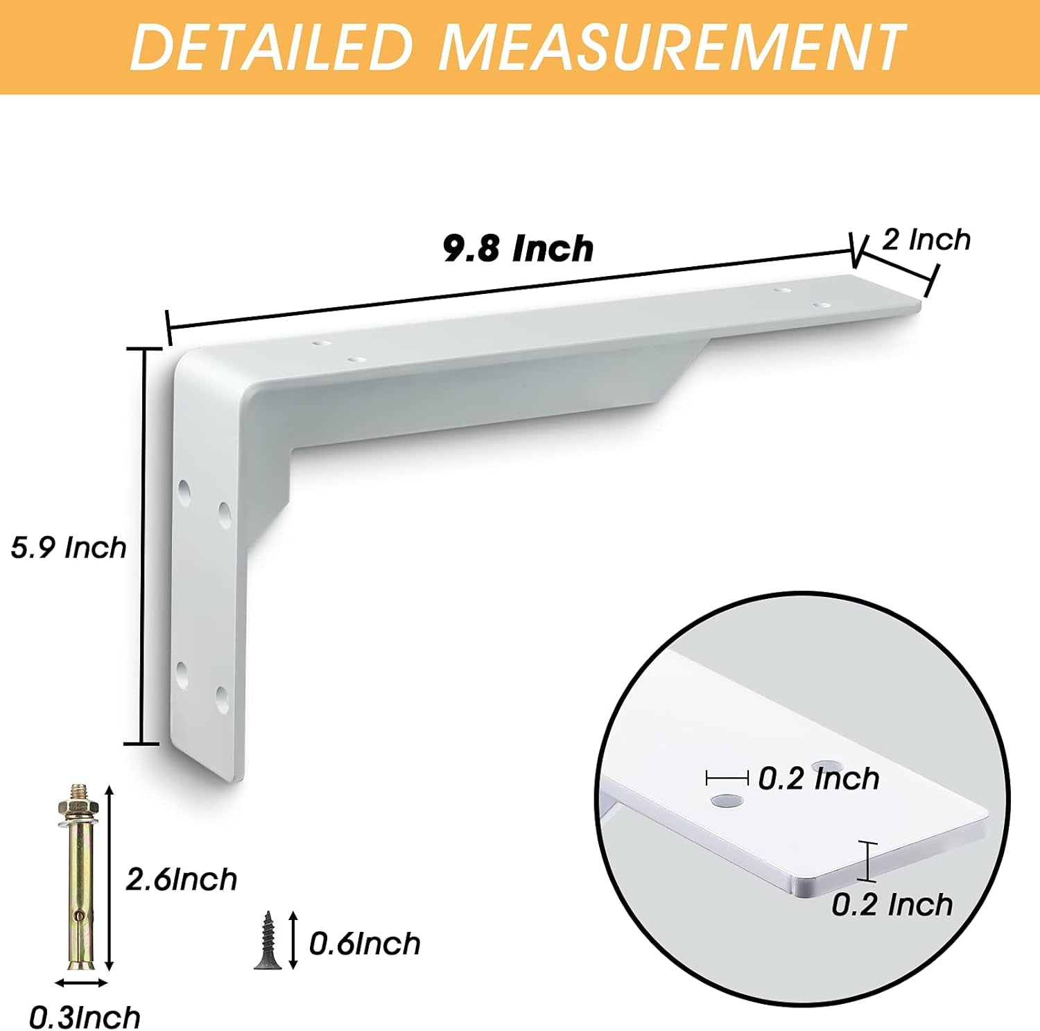 Countertop Support Brackets Heavy Duty, 10" X 6" Max Load 348 Lb 5 Mm Thick Iron Industrial Shelf Brackets, White Metal Farmhouse Wall Mounted Floating L Support for Hanging DIY Open Shelving