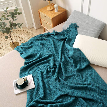Teal Throw Blankets, Knit Throw Blanket, Boho Throw Blanket for Couch,Bed, Farmhouse Throw Blanket, Lightweight Woven Throw Blanket, Decorative Throw Blanket (50"X60")