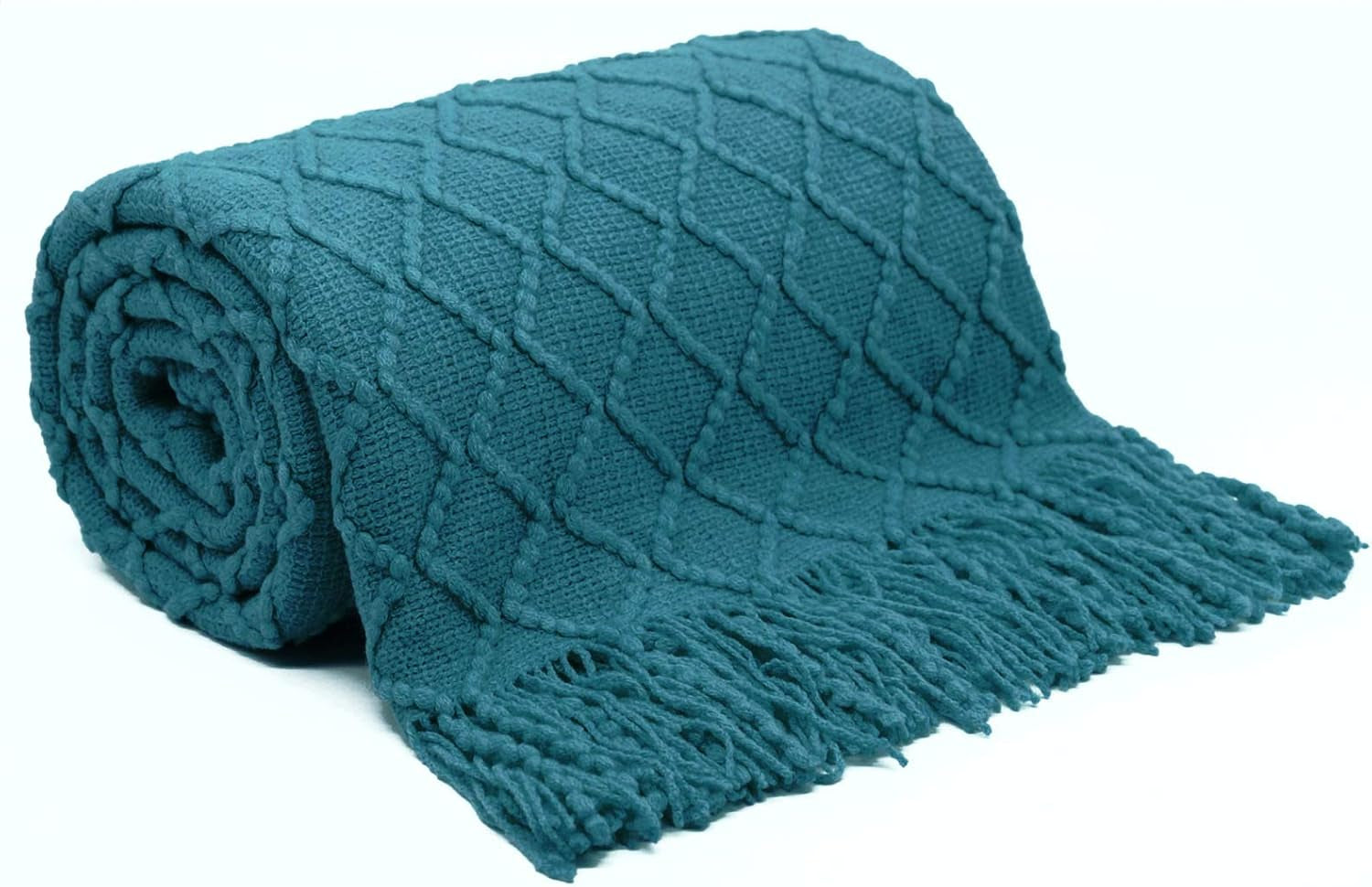 Teal Throw Blankets, Knit Throw Blanket, Boho Throw Blanket for Couch,Bed, Farmhouse Throw Blanket, Lightweight Woven Throw Blanket, Decorative Throw Blanket (50"X60")