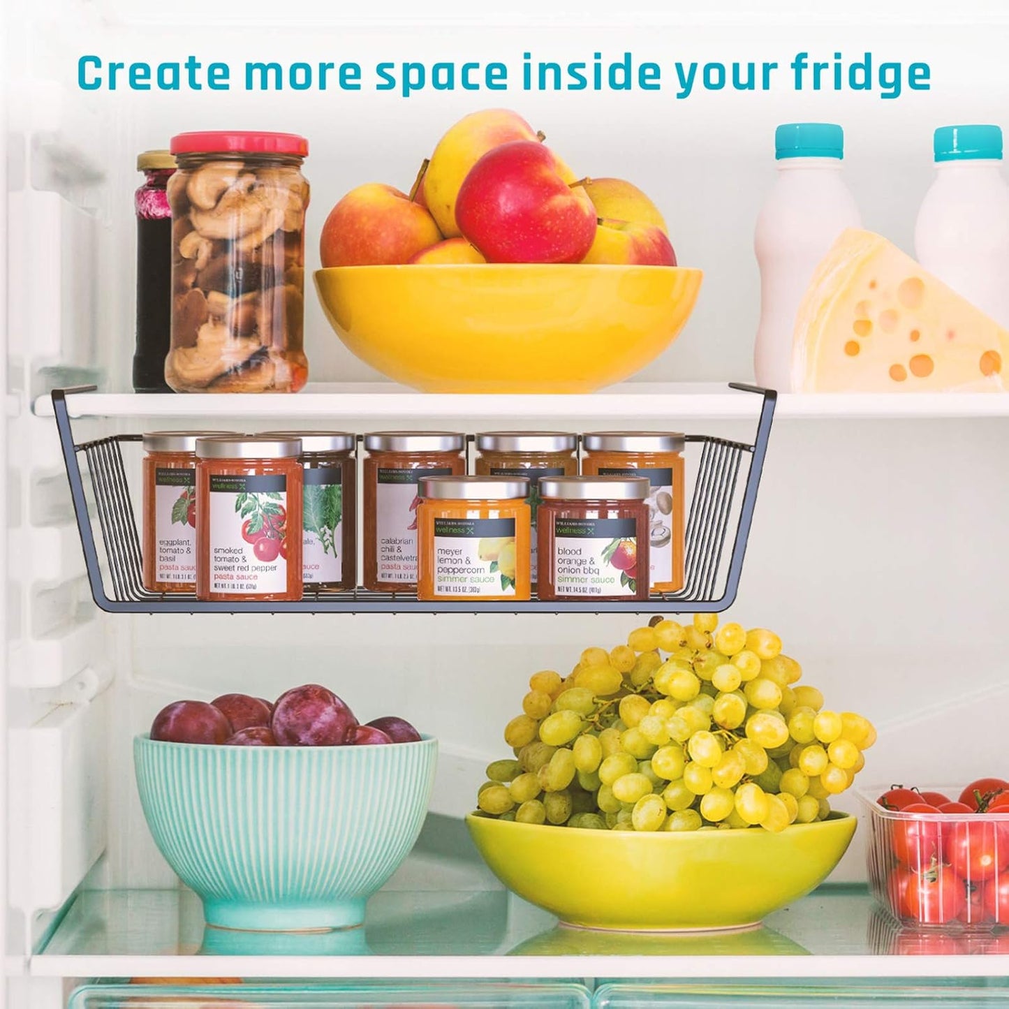 under Shelf Basket, 4 Pack under Cabinet Organizer Easy to Install and Use Versatile Metal Pantry Organizer Add Storage to Kitchen Cabinet Pantry Cupboards and Shelves, Black