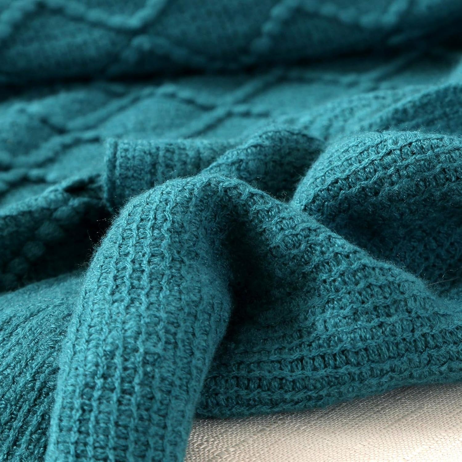 Teal Throw Blankets, Knit Throw Blanket, Boho Throw Blanket for Couch,Bed, Farmhouse Throw Blanket, Lightweight Woven Throw Blanket, Decorative Throw Blanket (50"X60")