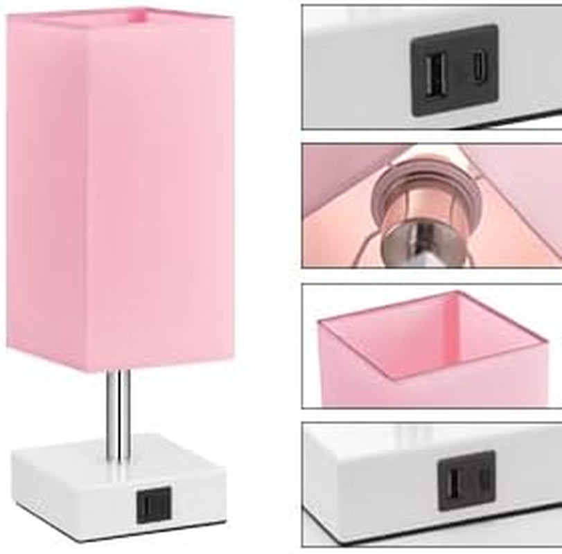 Touch Control Table Lamp with 2 USB Charging Ports, 3 Way Touch Lamps beside Desk, Nightstand Lamp for Bedrooms Living Room, Pink Shade with White Base, LED Bulb Included(Pink)