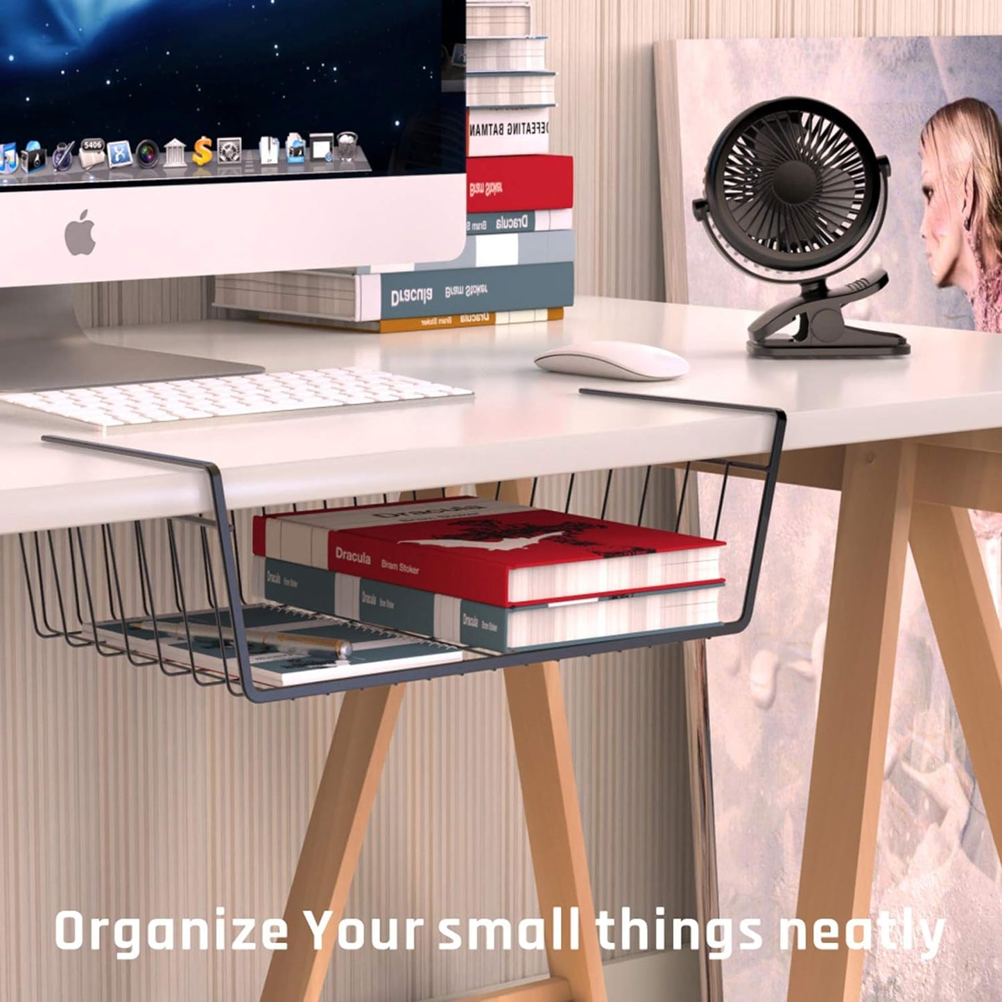 under Shelf Basket, 4 Pack under Cabinet Organizer Easy to Install and Use Versatile Metal Pantry Organizer Add Storage to Kitchen Cabinet Pantry Cupboards and Shelves, Black