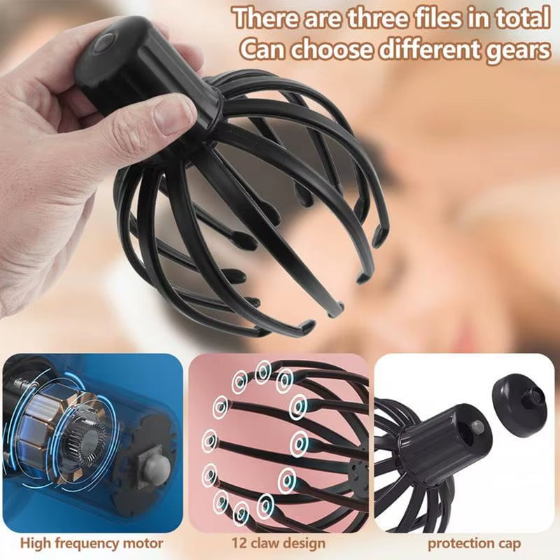 Octopus Electric Scalp Massager 360 Degree Stress Relief Head Massager Portable Hands Free Therapeutic Head Scratcher