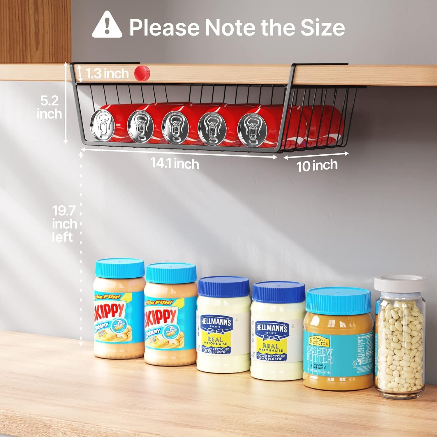 under Shelf Basket, 4 Pack under Cabinet Organizer Easy to Install and Use Versatile Metal Pantry Organizer Add Storage to Kitchen Cabinet Pantry Cupboards and Shelves, Black