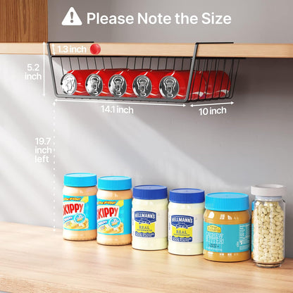 under Shelf Basket, 4 Pack under Cabinet Organizer Easy to Install and Use Versatile Metal Pantry Organizer Add Storage to Kitchen Cabinet Pantry Cupboards and Shelves, Black