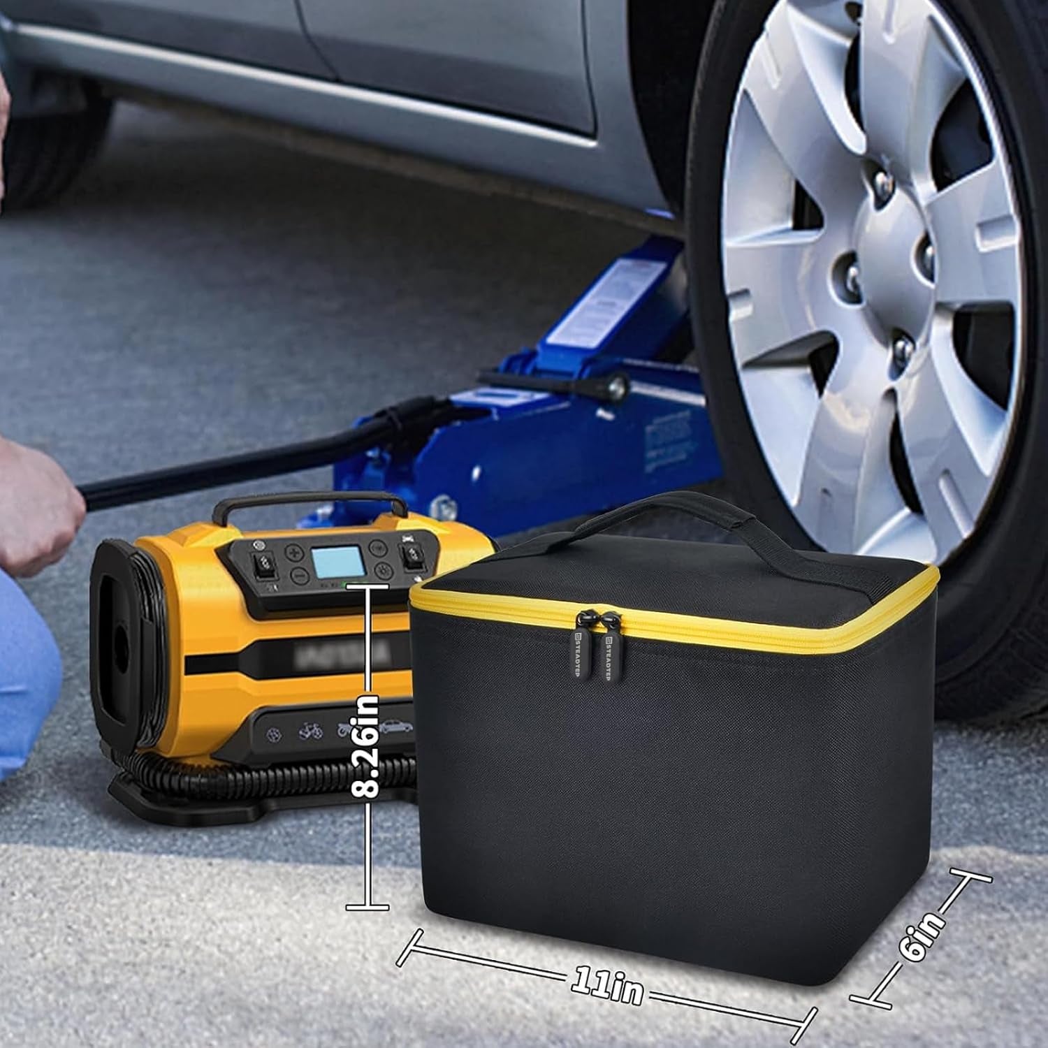 Air Compressor Storage Bag Compatible with Astroai Tire Inflator for Car Tire Pump 150PSI 12V DC/110V AC, Air Pump Carrying Case Holder for Lighter Extension Cord and Batteries (Black)