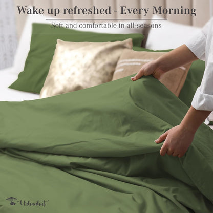 Queen Size Duvet Cover Set (3Pc), 100% Cotton 700 Thread Count, Luxury Sateen Weave Quilt Cover, Soft & Breathable Comforter Cover with Hidden Button Closure and 2 Pillow Cases - Sage