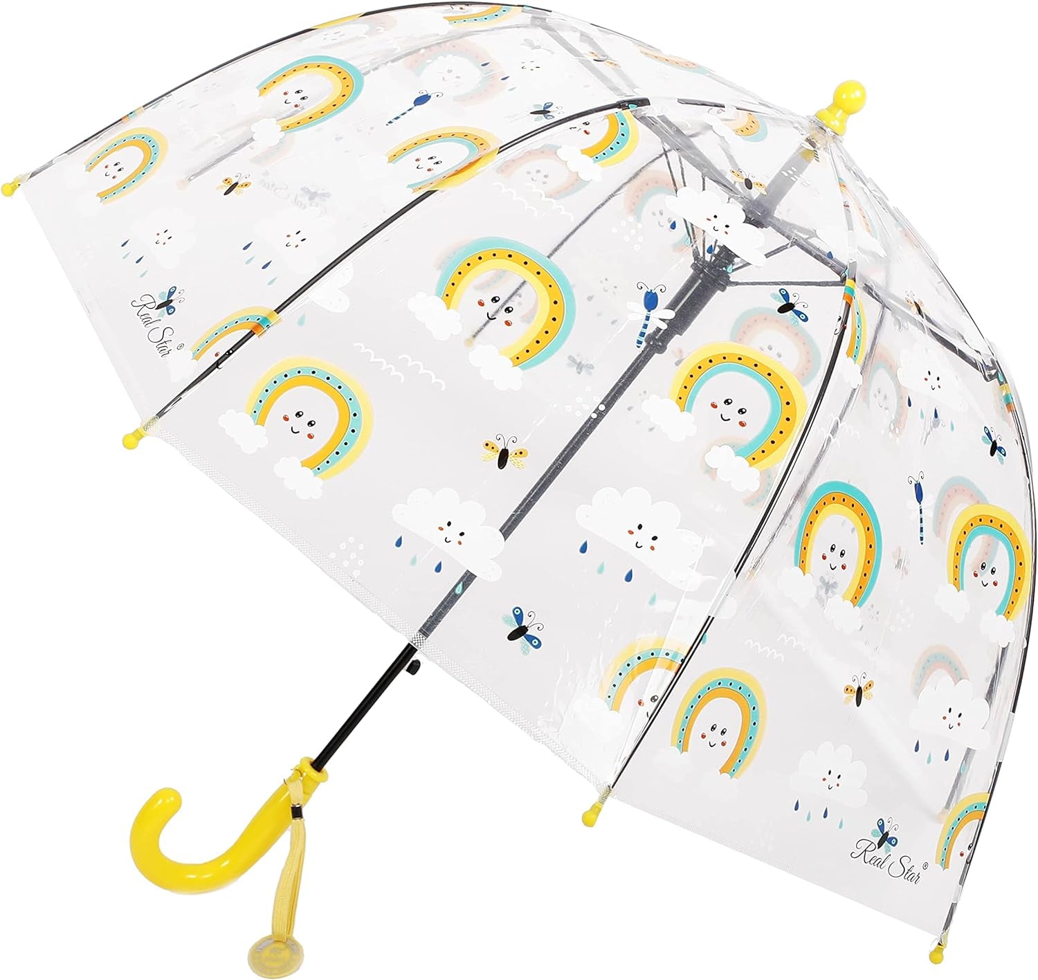 Kids Clear Bubble Umbrella with an Easy Grip Curved Handle, Safety Transparent Dome Bubble Umbrella for Toddler Boys Girls