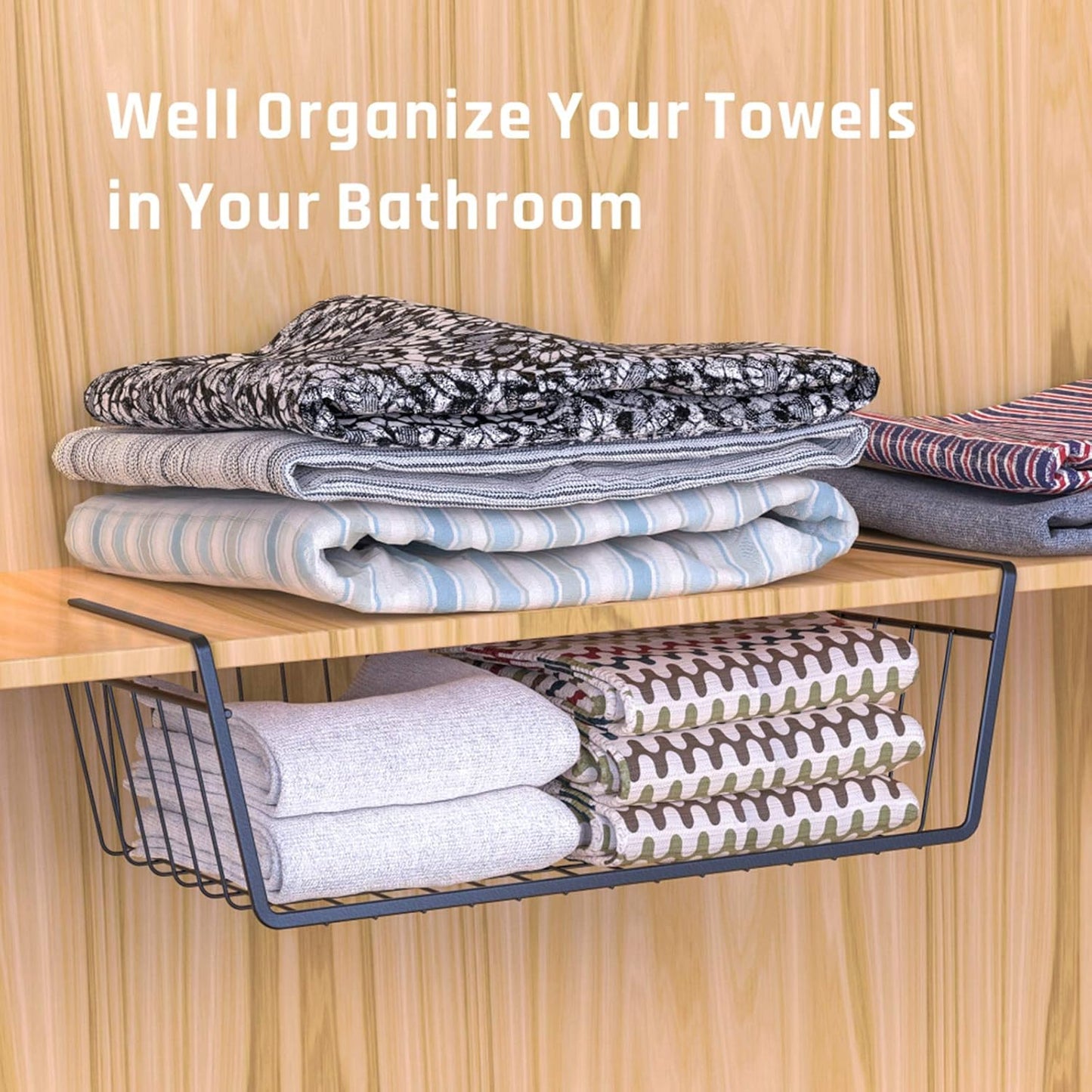 under Shelf Basket, 4 Pack under Cabinet Organizer Easy to Install and Use Versatile Metal Pantry Organizer Add Storage to Kitchen Cabinet Pantry Cupboards and Shelves, Black