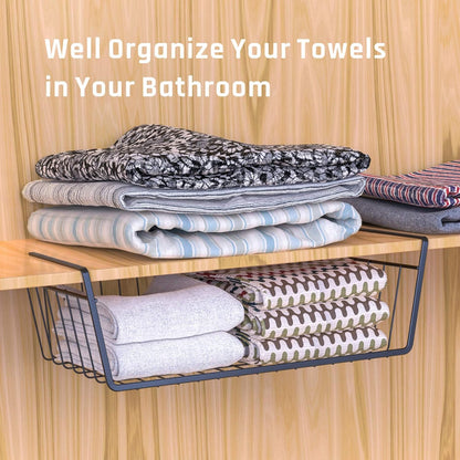 under Shelf Basket, 4 Pack under Cabinet Organizer Easy to Install and Use Versatile Metal Pantry Organizer Add Storage to Kitchen Cabinet Pantry Cupboards and Shelves, Black