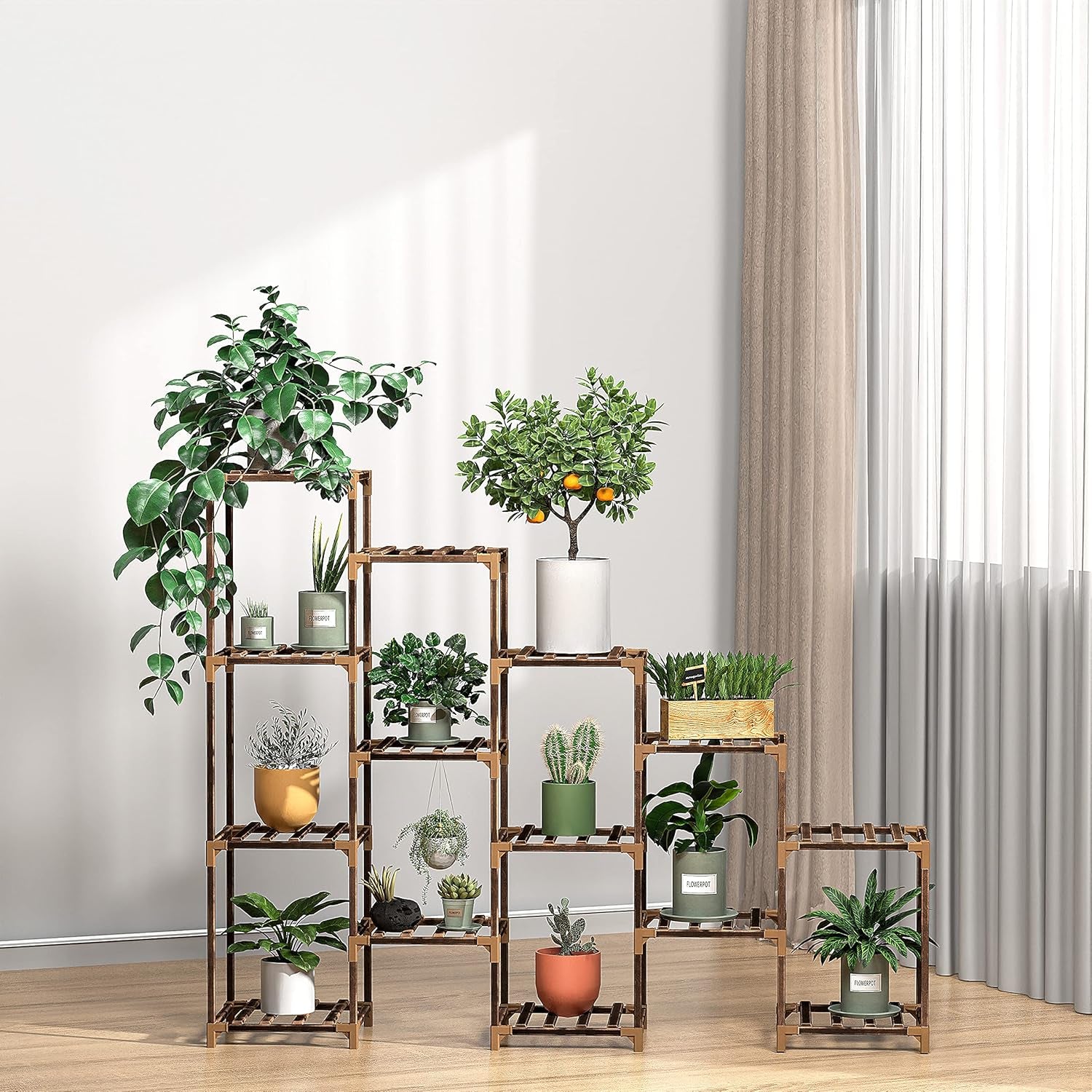 Wood Plant Stand Indoor, Outdoor for Multiple Plants, Tiered Plant Shelf Ladder Table Plant Pot Stand for Living Room, Patio, Balcony