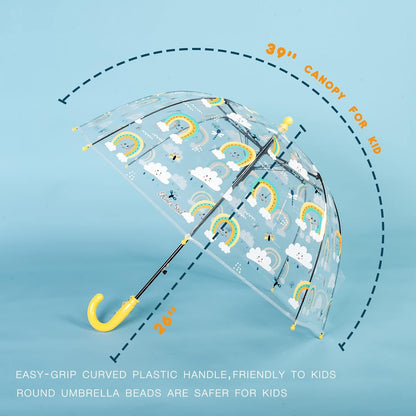 Kids Clear Bubble Umbrella with an Easy Grip Curved Handle, Safety Transparent Dome Bubble Umbrella for Toddler Boys Girls