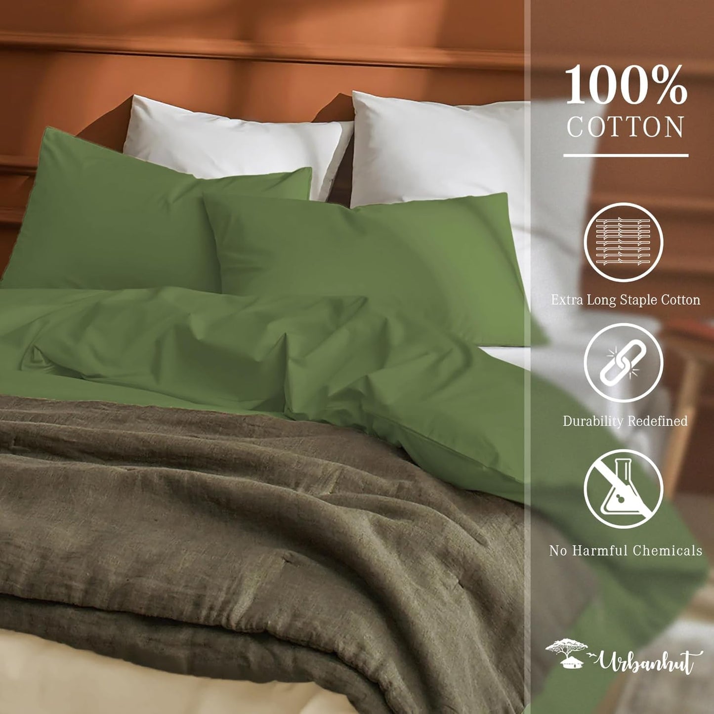 Queen Size Duvet Cover Set (3Pc), 100% Cotton 700 Thread Count, Luxury Sateen Weave Quilt Cover, Soft & Breathable Comforter Cover with Hidden Button Closure and 2 Pillow Cases - Sage